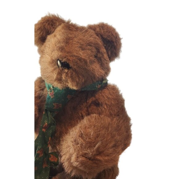 Vintage Brown Teddy Bear With Green Christmas Scarf - Picture 4 of 16